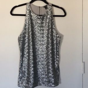 Ann Taylor Sequined, Racerback Tank, Gray, Sz: M